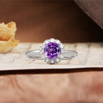Classic Retro Unique 4-Prong Round Cut Amethyst Engagement Ring - Additional view
