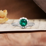 Classic Retro Unique 4-Prong Round Cut Emerald Engagement Ring - Additional view