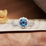 Classic Retro Unique 4-Prong Round Cut Alexandrite Engagement Ring - Additional view