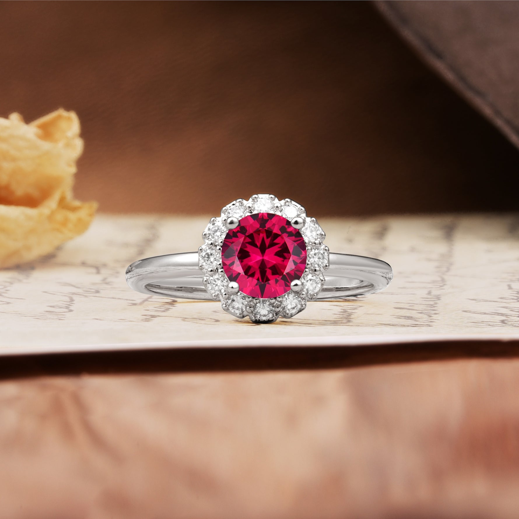 Classic Retro Unique 4-Prong Round Cut Ruby Engagement Ring - Additional view