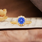 Classic Retro Unique 4-Prong Round Cut Sapphire Engagement Ring - Additional view