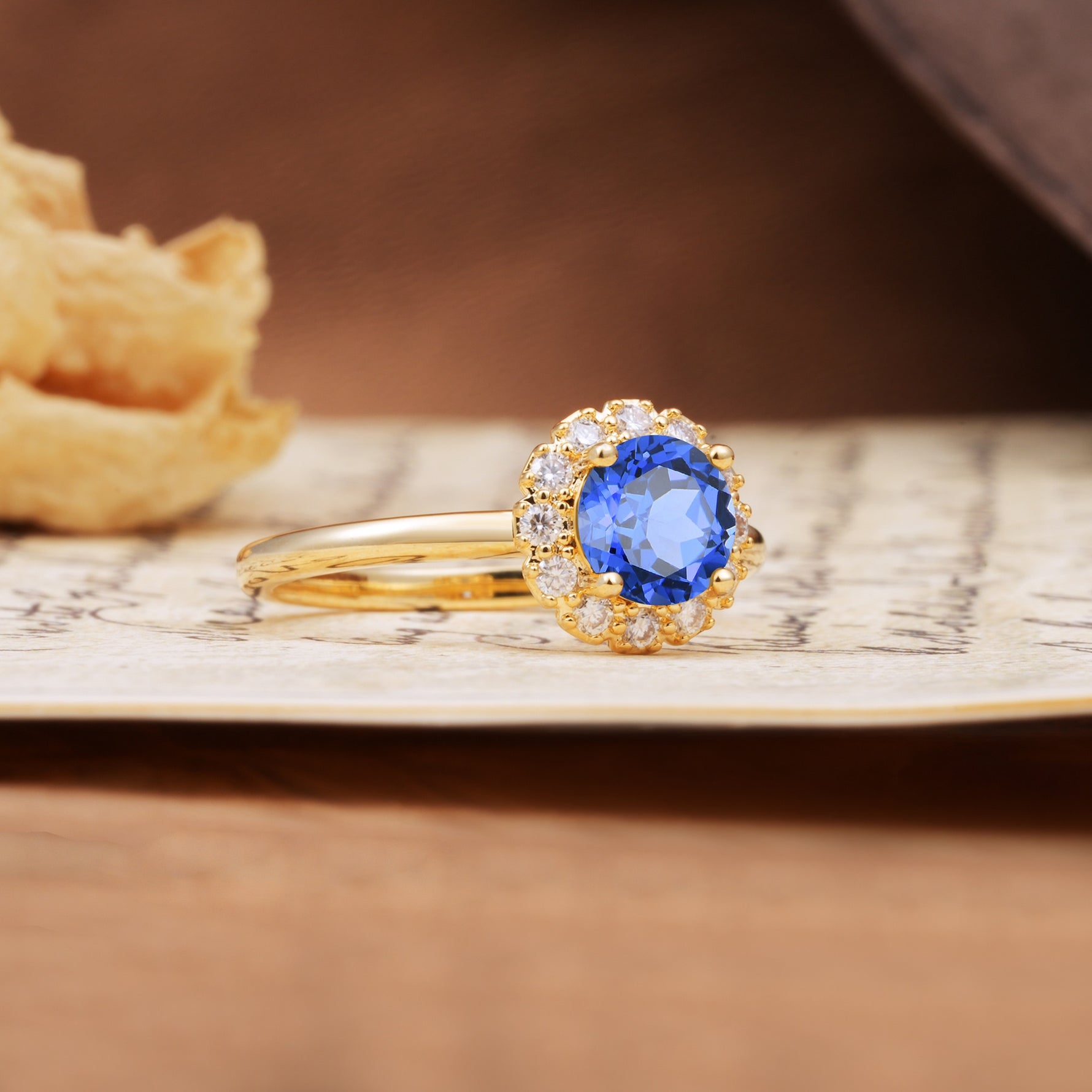 Classic Retro Unique 4-Prong Round Cut Sapphire Engagement Ring - Additional view