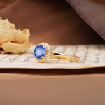 Classic Retro Unique 4-Prong Round Cut Sapphire Engagement Ring - Additional view