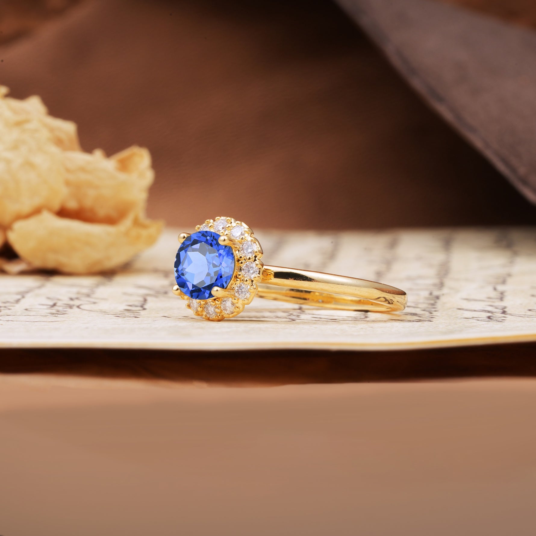 Classic Retro Unique 4-Prong Round Cut Sapphire Engagement Ring - Additional view