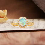 Classic Retro Unique 4-Prong Round Cut Fire Opal Engagement Ring - Additional view
