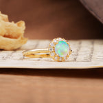 Classic Retro Unique 4-Prong Round Cut Fire Opal Engagement Ring - Additional view