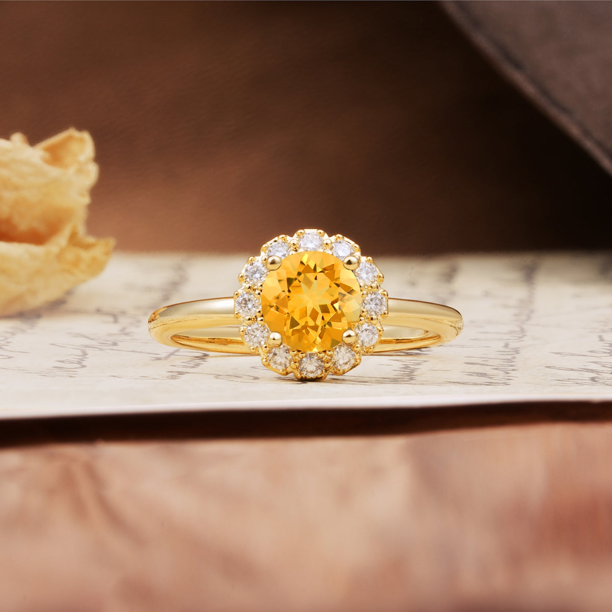 Classic Retro Unique 4-Prong Round Cut Citrine Engagement Ring - Additional view