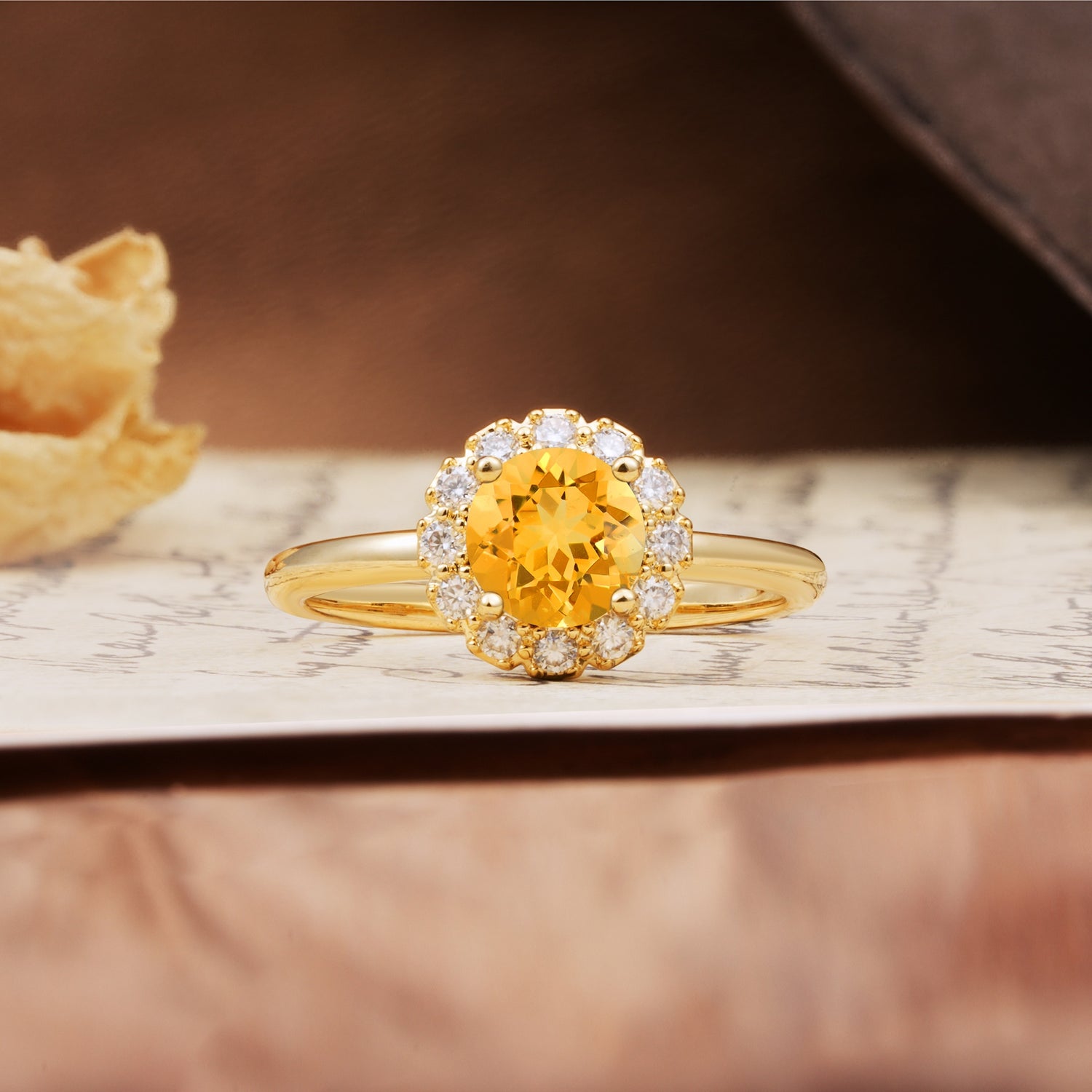Classic Retro Unique 4-Prong Round Cut Citrine Engagement Ring - Additional view
