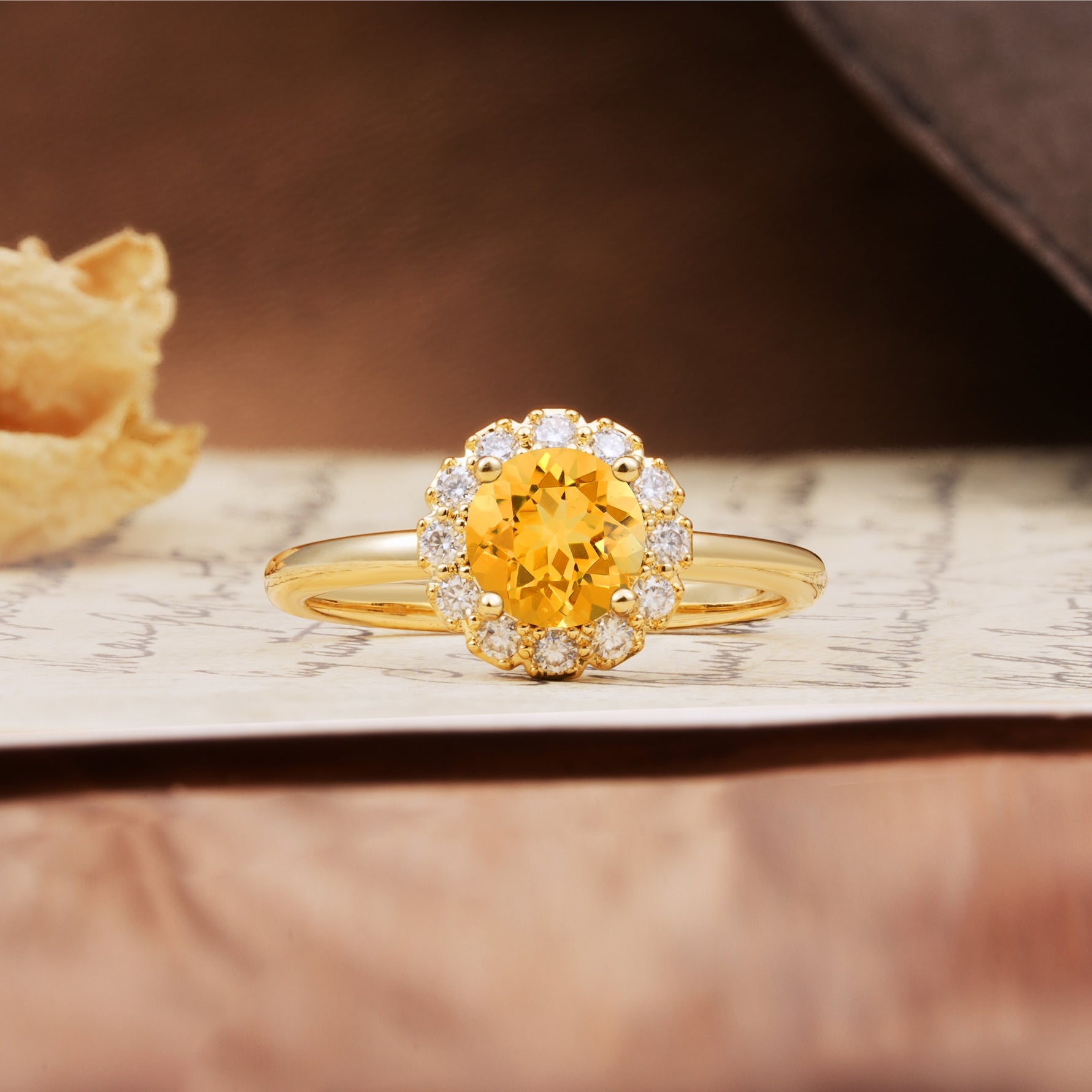 Classic Retro Unique 4-Prong Round Cut Citrine Engagement Ring - Additional view