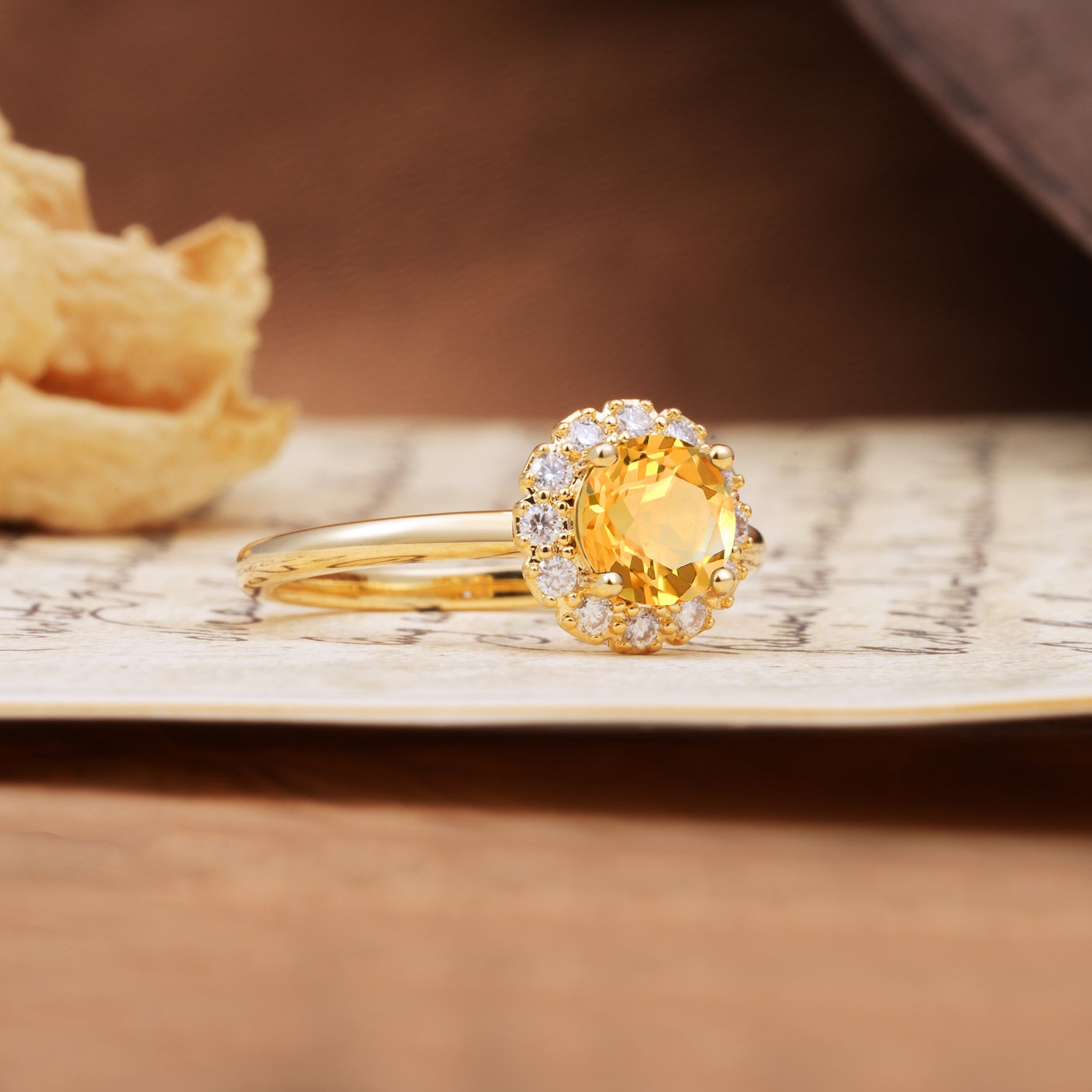 Classic Retro Unique 4-Prong Round Cut Citrine Engagement Ring - Additional view