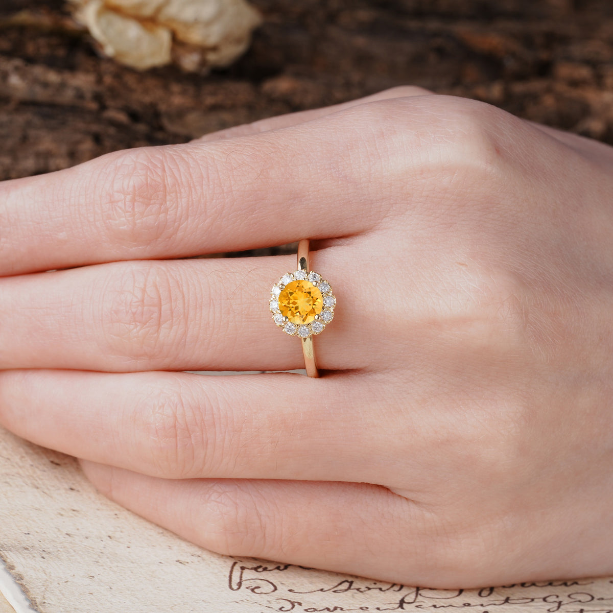 Classic Retro Unique 4-Prong Round Cut Citrine Engagement Ring - Additional view