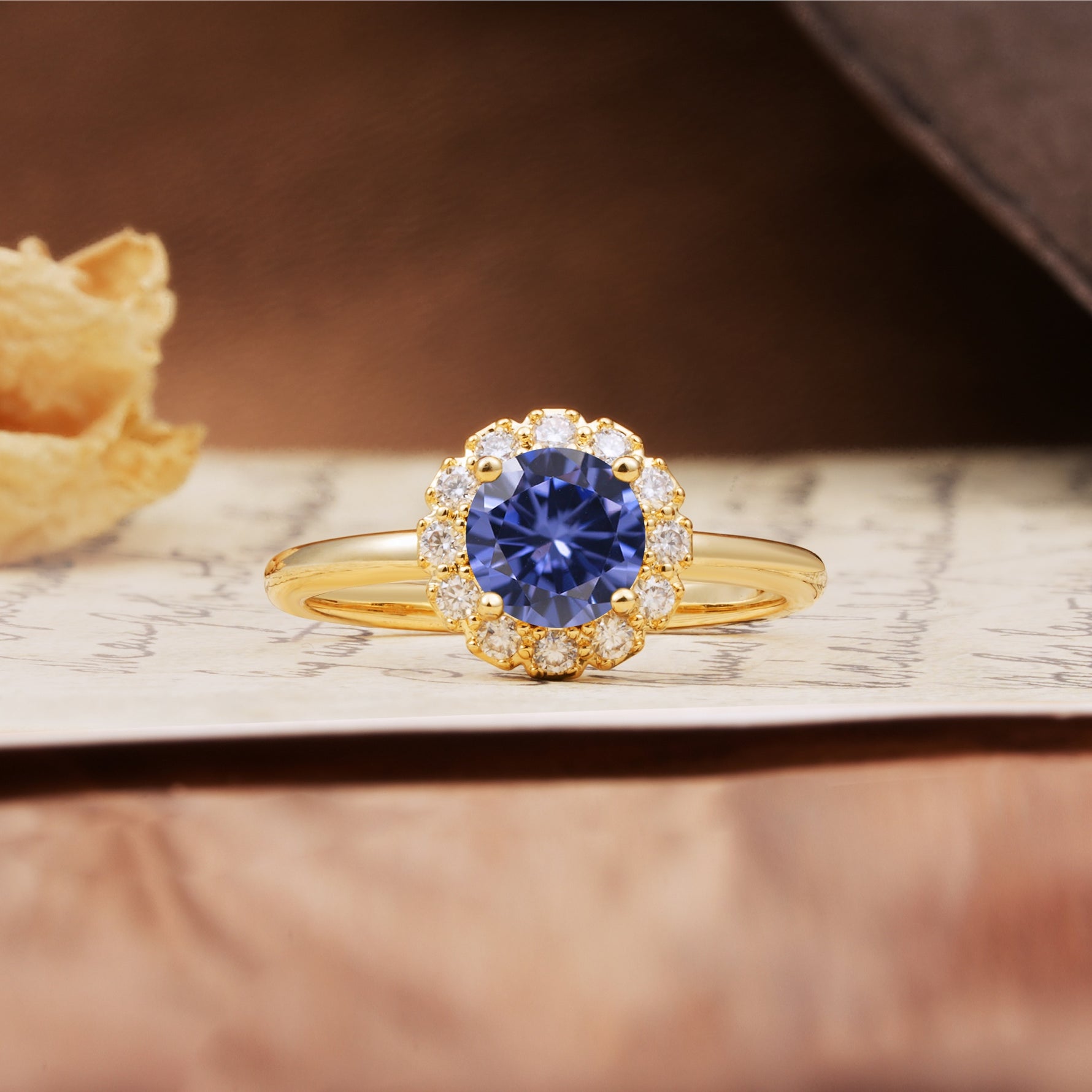 Classic Retro Unique 4-Prong Round Cut Tanzanite Engagement Ring - Additional view