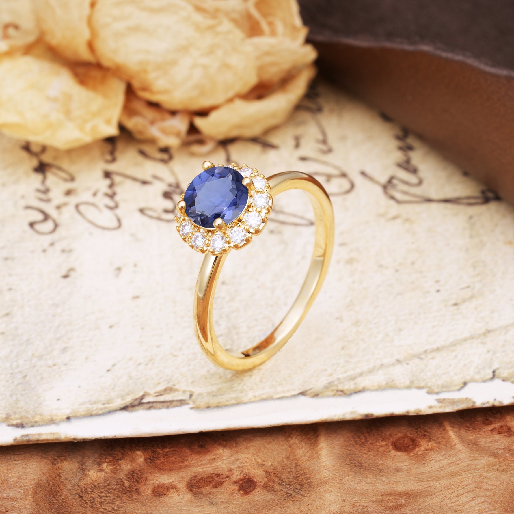 Classic Retro Unique 4-Prong Round Cut Tanzanite Engagement Ring - Additional view