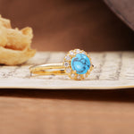 Classic Retro Unique 4-Prong Round Cut Turquoise Engagement Ring - Additional view