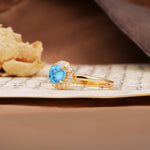 Classic Retro Unique 4-Prong Round Cut Turquoise Engagement Ring - Additional view