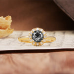 Classic Retro Unique 4-Prong Round Cut Black Rutilated Quartz Engagement Ring - Additional view