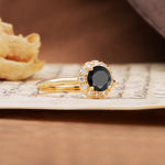Classic Retro Unique 4-Prong Round Cut Black Onyx Engagement Ring - Additional view