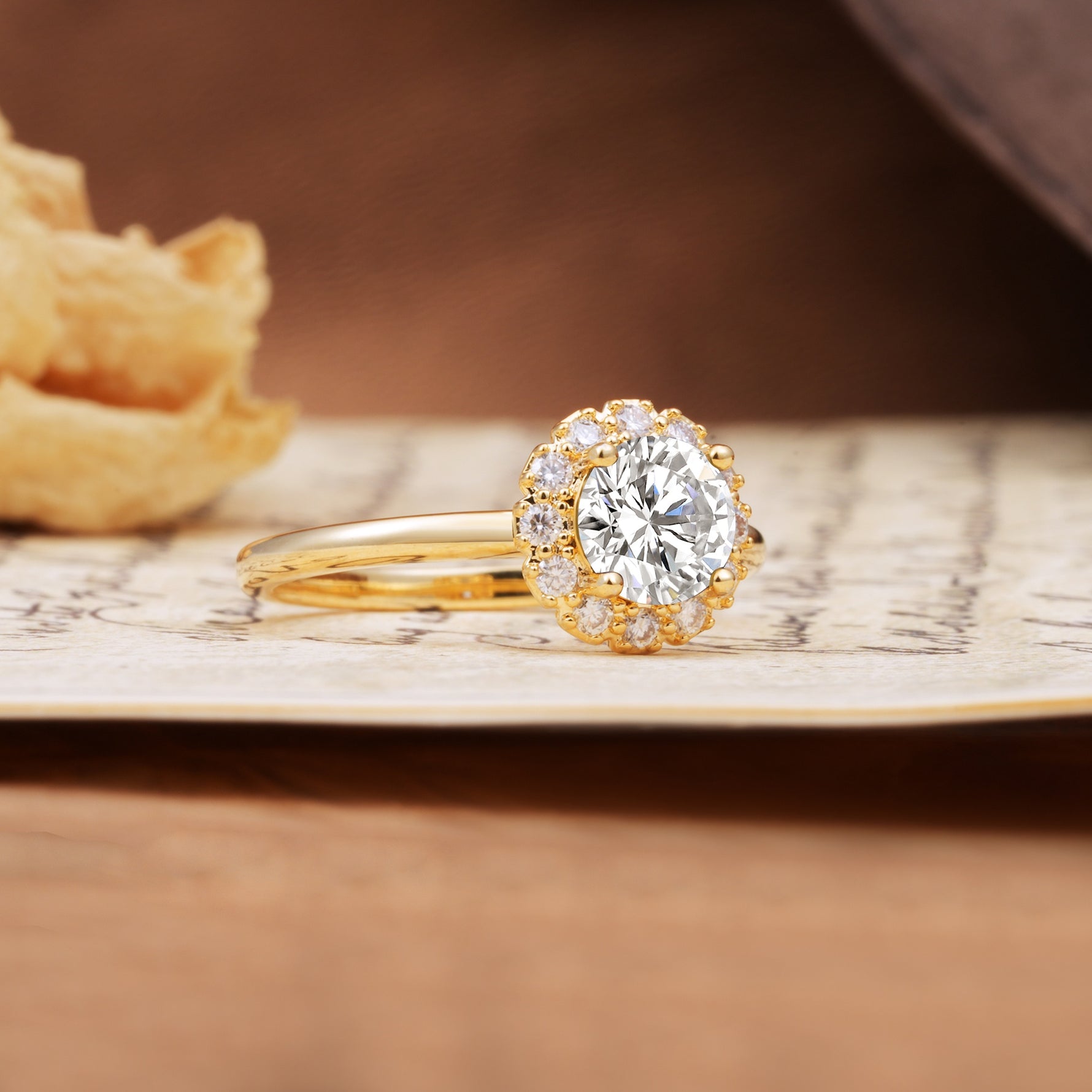 Classic Retro Unique 4-Prong Round Cut Lab Diamond Engagement Ring - Additional view