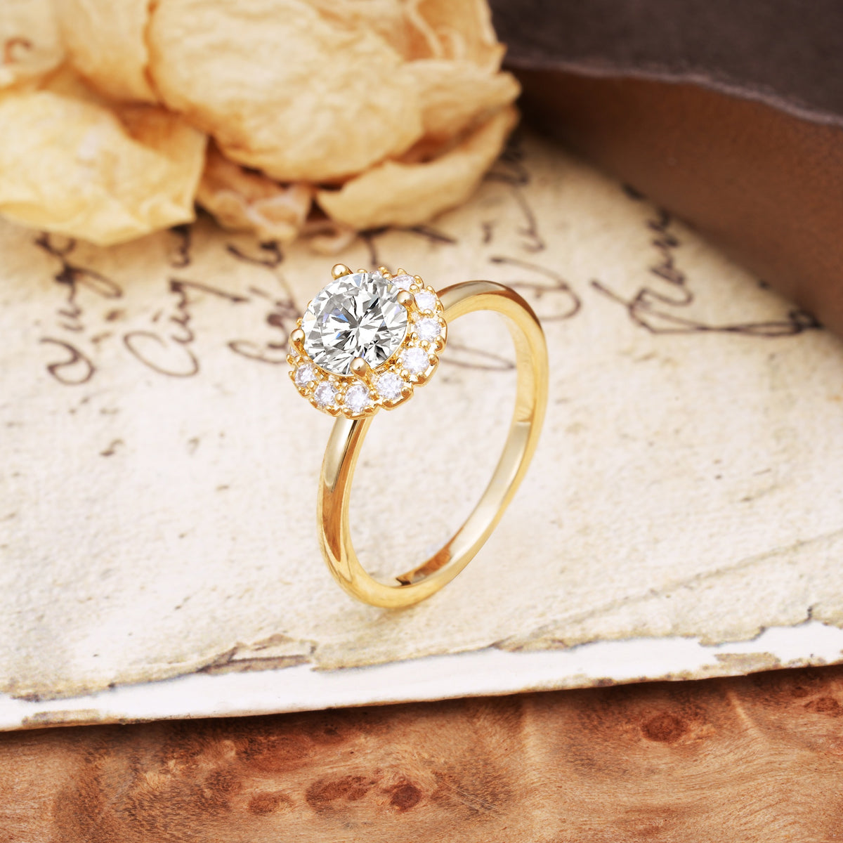 Classic Retro Unique 4-Prong Round Cut Lab Diamond Engagement Ring - Additional view