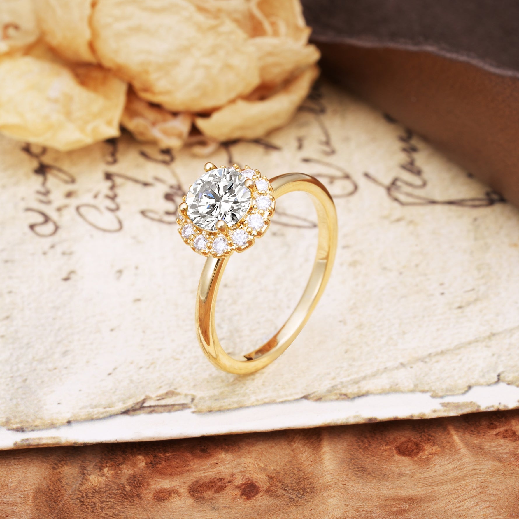Classic Retro Unique 4-Prong Round Cut Lab Diamond Engagement Ring - Additional view