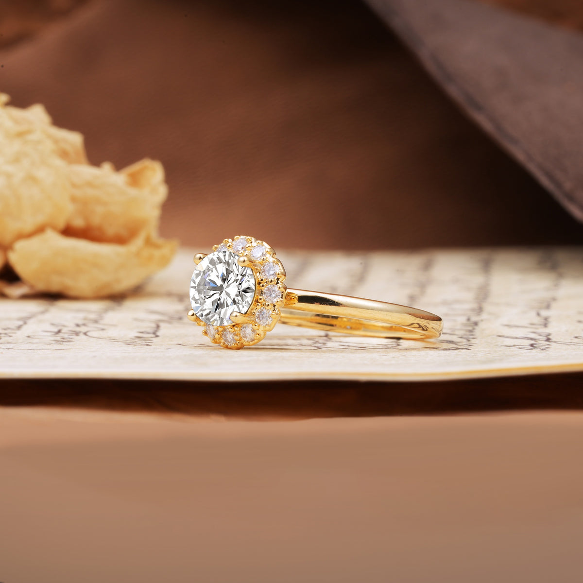 Classic Retro Unique 4-Prong Round Cut Lab Diamond Engagement Ring - Additional view