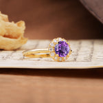 Classic Retro Unique 4-Prong Round Cut Amethyst Engagement Ring - Additional view