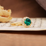 Classic Retro Unique 4-Prong Round Cut Emerald Engagement Ring - Additional view