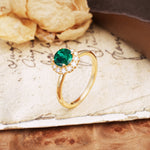 Classic Retro Unique 4-Prong Round Cut Emerald Engagement Ring - Additional view