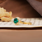Classic Retro Unique 4-Prong Round Cut Emerald Engagement Ring - Additional view