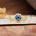 Classic Retro Unique 4-Prong Round Cut Alexandrite Engagement Ring - Additional view