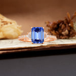 Luxurious Classic 4-Prong Emerald Cut Sapphire Three Stones Wedding Ring - Additional view