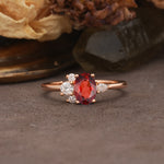 Unique & Classic 4-Prong Setting with Oval-Cut Side Stones Garnet Engagement Ring - Additional view