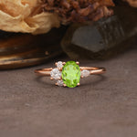 Unique & Classic 4-Prong Setting with Oval-Cut Side Stones Peridot Engagement Ring - Additional view