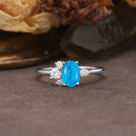 Unique & Classic 4-Prong Setting with Oval-Cut Side Stones Turquoise Engagement Ring - Additional view