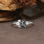 Unique & Classic 4-Prong Setting with Oval-Cut Side Stones Black Rutilated Quartz Engagement Ring - Additional view