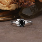 Unique & Classic 4-Prong Setting with Oval-Cut Side Stones Black Onyx Engagement Ring - Additional view