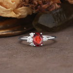 Unique & Classic 4-Prong Setting with Oval-Cut Side Stones Garnet Engagement Ring - Additional view