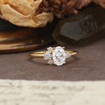 Unique & Classic 4-Prong Setting with Oval-Cut Side Stones Moissanite Engagement Ring - Additional view