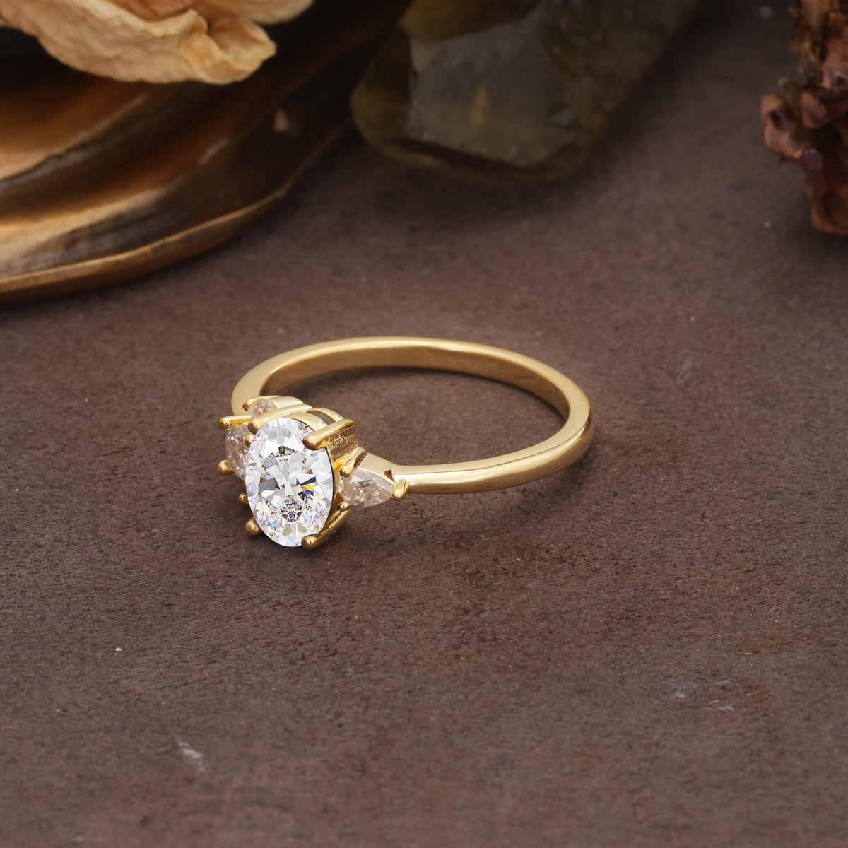 Unique & Classic 4-Prong Setting with Oval-Cut Side Stones Moissanite Engagement Ring - Additional view