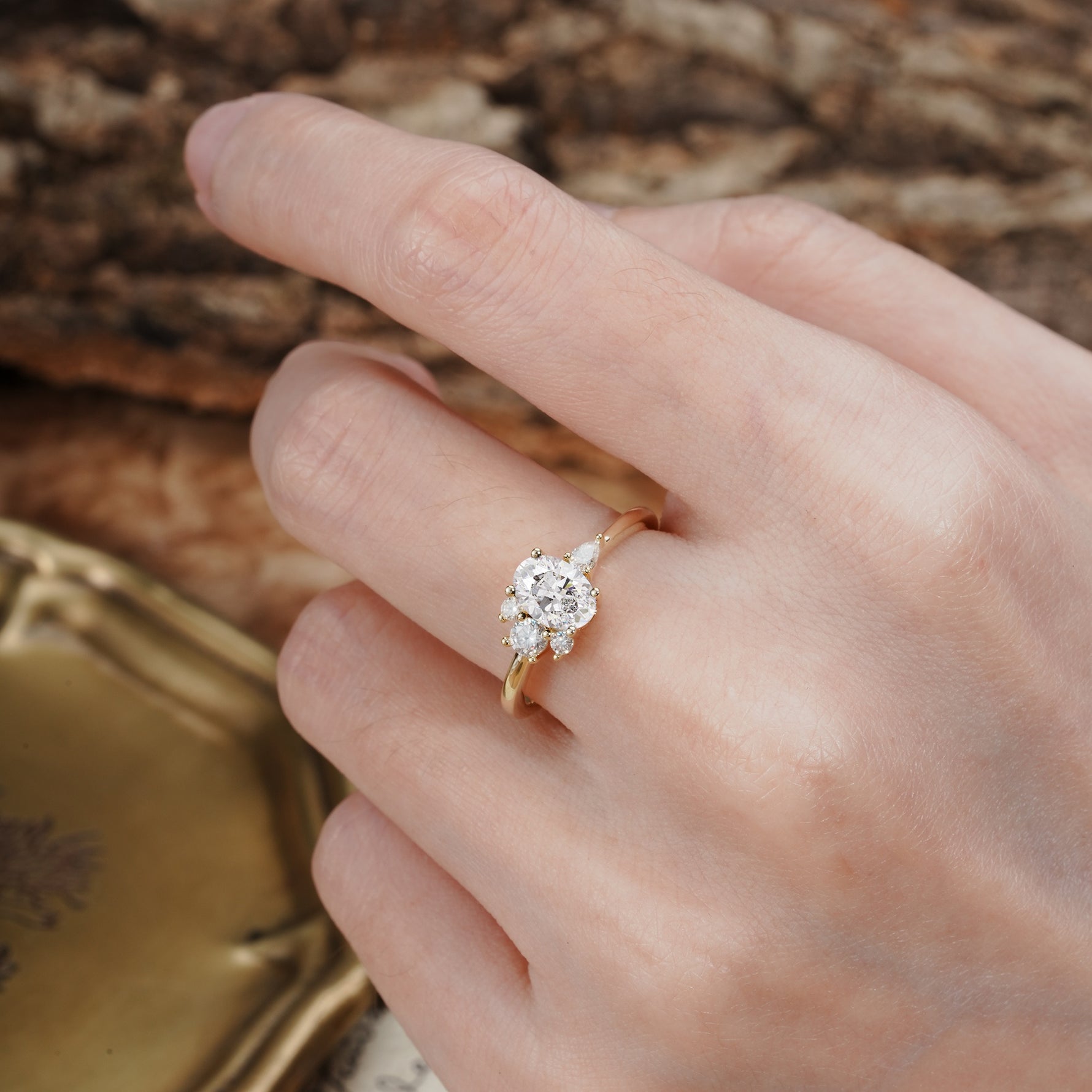 Unique & Classic 4-Prong Setting with Oval-Cut Side Stones Moissanite Engagement Ring - Additional view