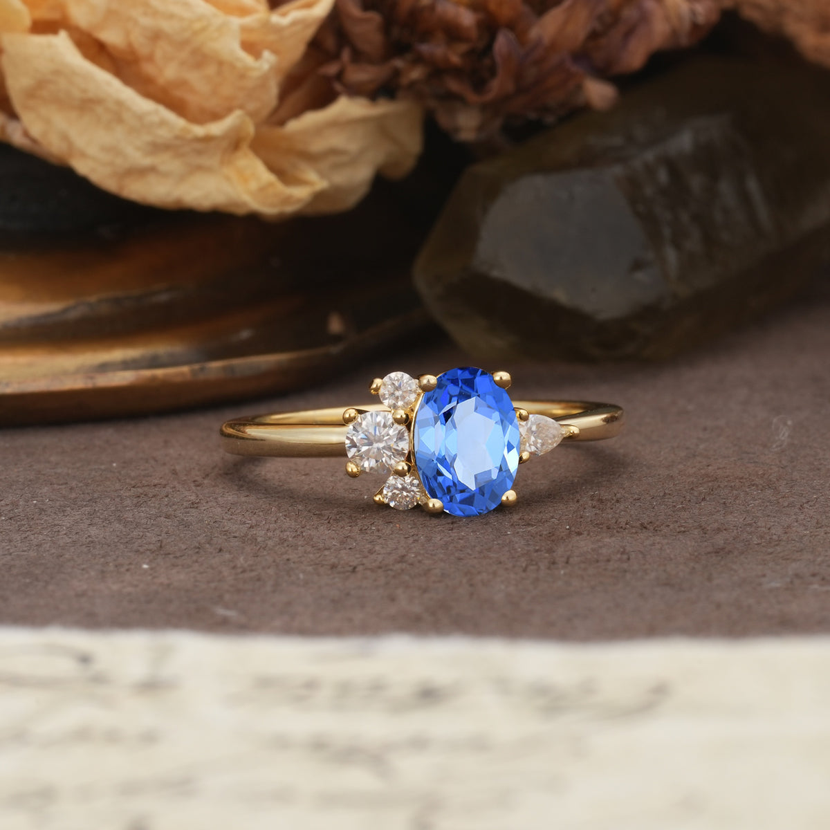 Unique & Classic 4-Prong Setting with Oval-Cut Side Stones Sapphire Engagement Ring - Additional view