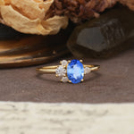 Unique & Classic 4-Prong Setting with Oval-Cut Side Stones Sapphire Engagement Ring - Additional view