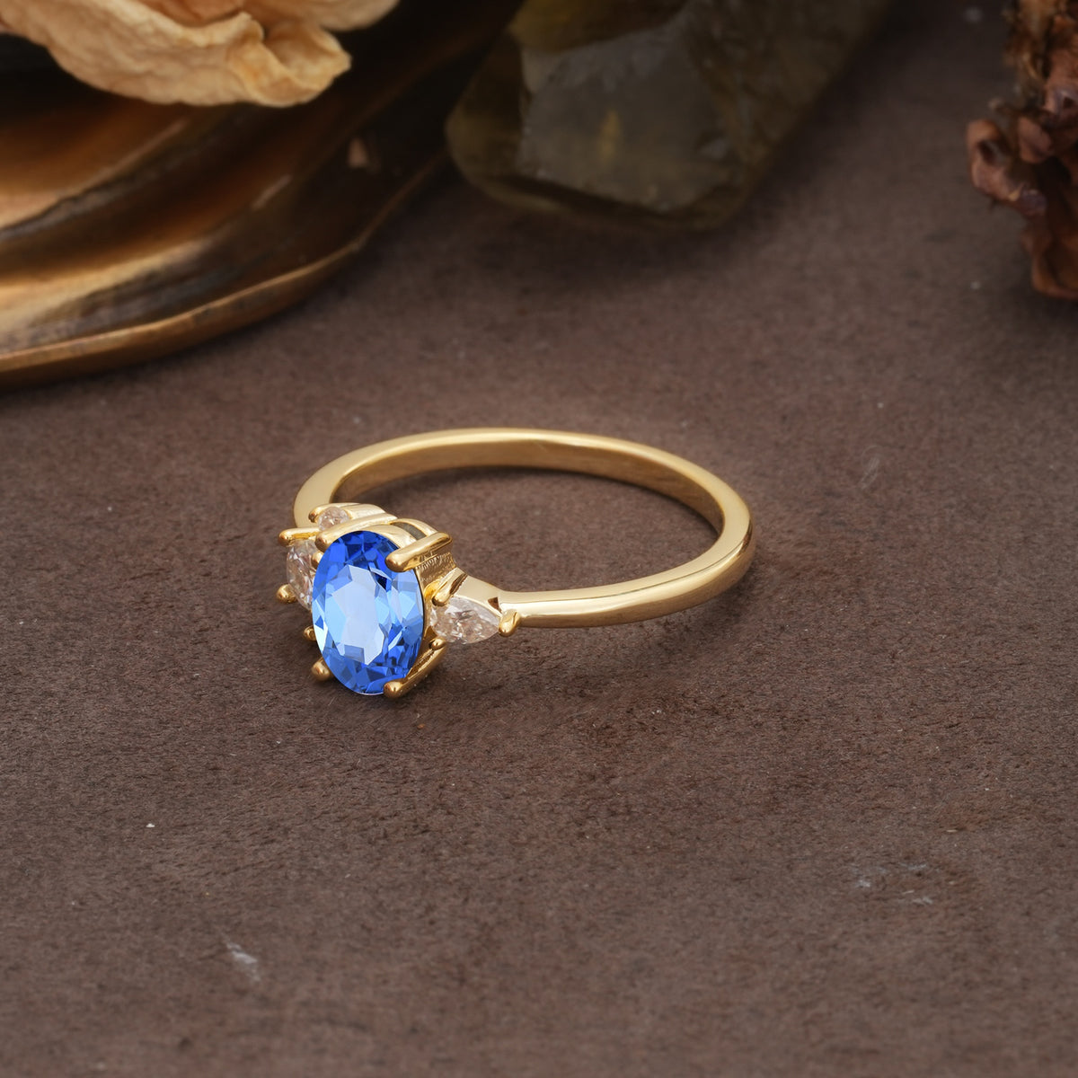 Unique & Classic 4-Prong Setting with Oval-Cut Side Stones Sapphire Engagement Ring - Additional view