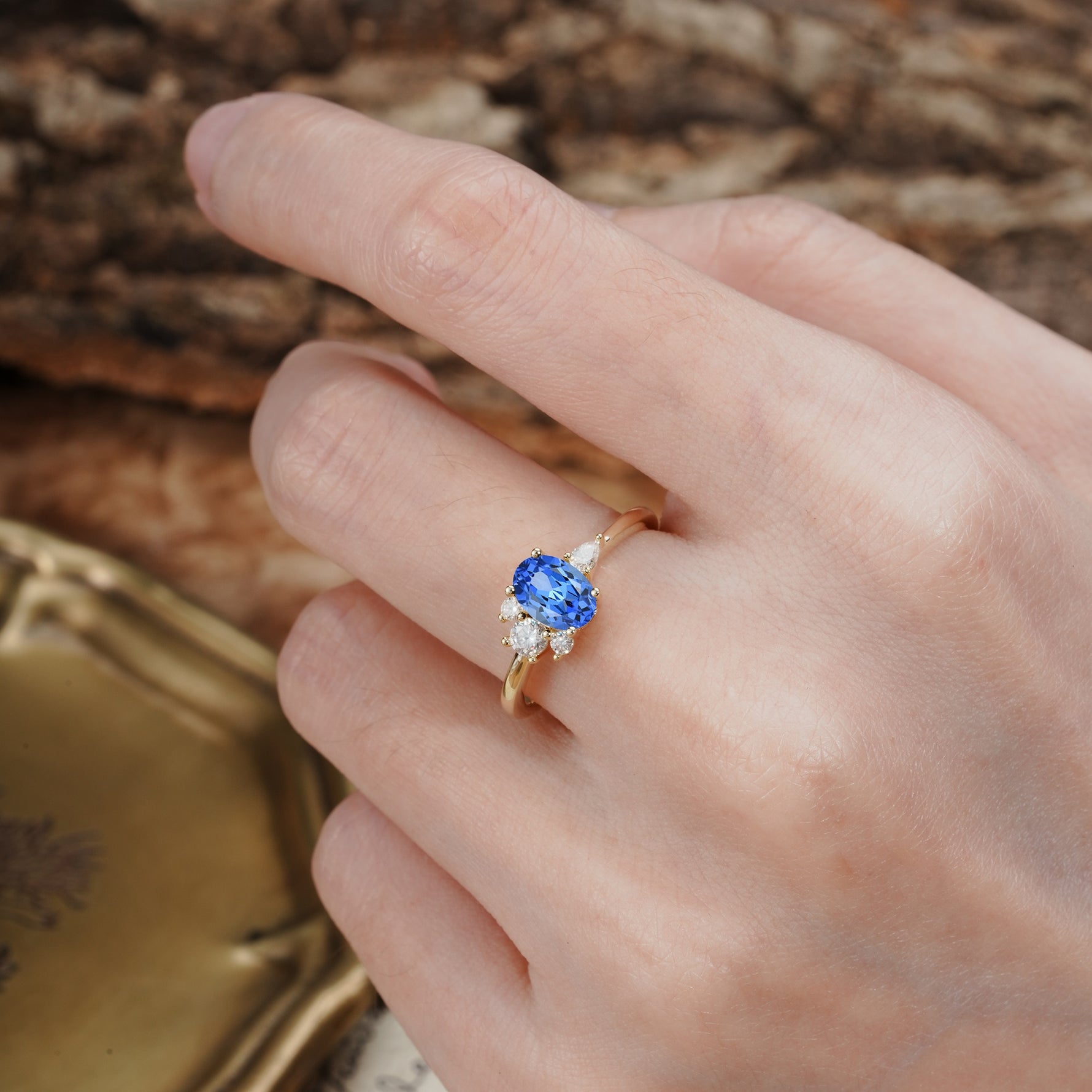 Unique & Classic 4-Prong Setting with Oval-Cut Side Stones Sapphire Engagement Ring - Additional view