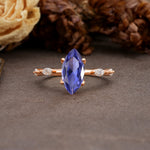 Unique, Minimalist 4-Prong Marquise Cut Tanzanite Engagement Ring - Additional view