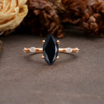 Unique, Minimalist 4-Prong Marquise Cut Black Onyx Engagement Ring - Additional view