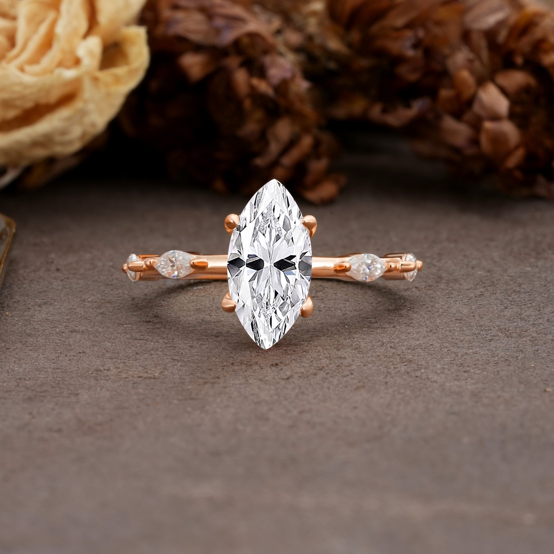 Unique, Minimalist 4-Prong Marquise Cut Lab Diamond Engagement Ring - Additional view