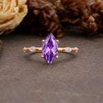 Unique, Minimalist 4-Prong Marquise Cut Amethyst Engagement Ring - Additional view
