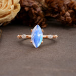 Unique, Minimalist 4-Prong Marquise Cut Moonstone Engagement Ring - Additional view