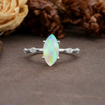 Unique, Minimalist 4-Prong Marquise Cut Fire Opal Engagement Ring - Additional view